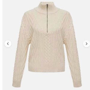 Monrow Ivory Cable Knit three quarter zip Sweater